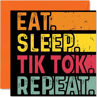 Fødselsdagskort sjovt til hende eller ham - Spis Sleep Tiktok Gentag - Tillykke med fødselsdagskort til sociale medier Memeelskere gaver 57 x 57