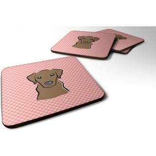 """" Caroline's Treasures BB1234FC Checkerboard Pink Chocolate Labrador Foam Coaster (Sæt på 4) 3.5 """" ""H X 3,5"" """" ""W Multicolor"" ""