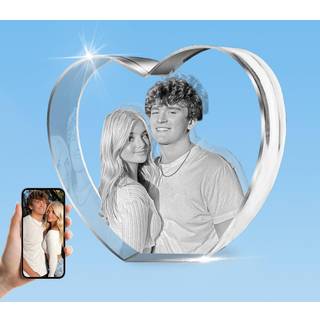 Han's laser personaliseret 3D Crystal Photo Heart Tilpasset indgraveret billedramme gaver med dit eget foto egnet til bryllupsdag fødselsdag Vale