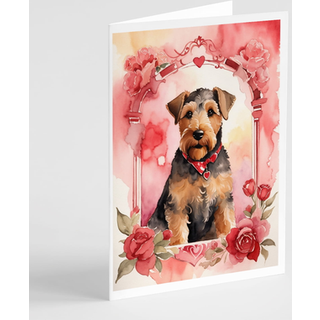 Caroline's Treasures DAC4330GCA7P Airedale Terrier Valentine Roses lykønskningskortpakke med 8 blanke kort med konvolutter, lunefuld A7 Størrelse