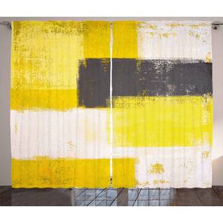 Ambesonne Gray and Yellow Curtains Abstract Grunge Style Brushstrokes Maling Contemporary Illustration Living Room Soveværelse Vindue Drapes 2 Pa