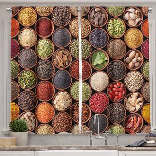 Ambesonne Retro Køkkengardiner Farverige urter og krydderier Kardemomme Peber Chili Ginger Dill Natural Cuisine Print Window Drapes 2 Panel Set t