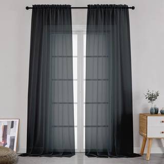 SimpleBrand Black Sheer Curtains 120 tommer lange ekstra lange stanglomme Fastfarve Vindue Vindue Sheer Curtain Panels Elegante gardiner og gardi