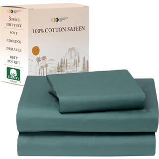 Californiens design den 100% bomuldsskinnssæt - Sateen Weave Deep Pocket Sheet & Pillowcase Set Cotton Bedark til sovesal - Teal Twin Sheets