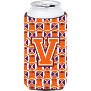 """" Letter v Football Orange White and Regalia Tall Boy Beverage Isulator Hugger CJ1072-VTBC """"
