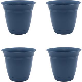 HC -selskaberne 6 tommer Eclipse Round Planter med tallerken - Indendørs udendørs plantepotte til blomster Grøntsager og urter skiferblå (4 pakke