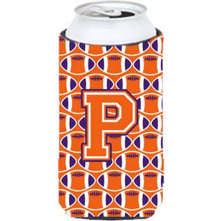 """" Letter P Fodbold Orange White and Regalia Tall Boy Beverage Isulator Hugger CJ1072-PTBC """"
