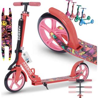 Arebos® Grafitti-scooter med pedalbremse, klokke, støttefod, bærestrop , løbehjul