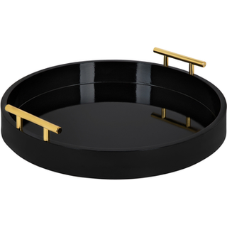 Kate og Laurel Lipton Modern Round Bakke 15,5 """" Diameter sort og guld dekorativ accentbakke til opbevaring og display
