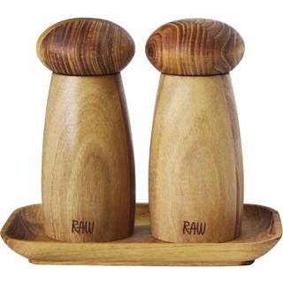 RAW Teak - lille keramisk kværnesæt med bakke. 3 dele sæt i gaveæske