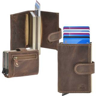Karten Portemonnaie Leder 8x10cm mit Münzfach Zip für bis zu 12 Karten RFID "Vintage" antik braun
