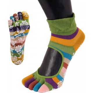 TOETOE Yoga&Pilates - ankelhøje skridsikre tåsokker, stribet grøn