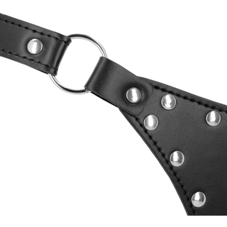 Ouch! PU Leather Chastity Thong with Chain Detail Black