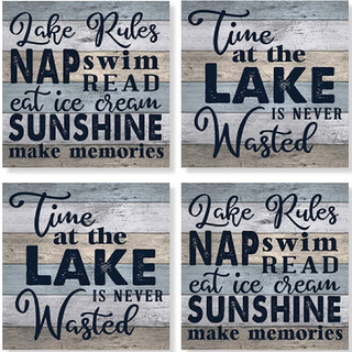 Carson SS74383 Lake Rules Square House Coaster Set p? 4 4-tommer Diameter Multicolor