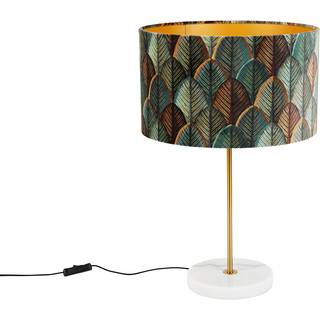 Messing bordlampe med fløjlslampeskærm, bladmønster og guld indvendig - Kaso