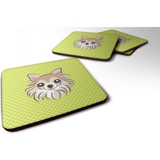"""" Caroline's Treasures BB1313FC Checkerboard Lime Green Chihuahua Foam Coaster (Sæt på 4) 3.5 """" ""H X 3,5"" """" ""W Multicolor"" ""