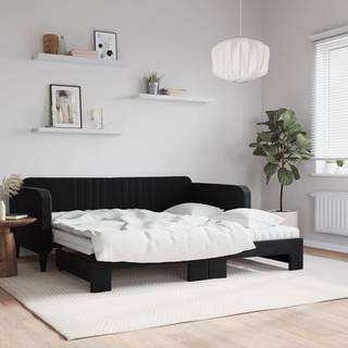 daybed med udtræk og madras 90x190 cm velour sort