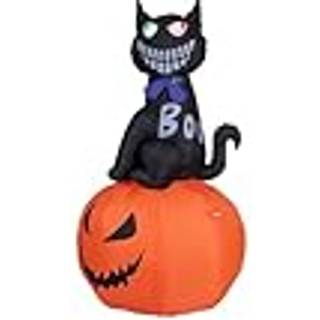 Halloween Dekoration, oppustelig, Figur med Lyseffekter, Kat på Græskar, 183cm