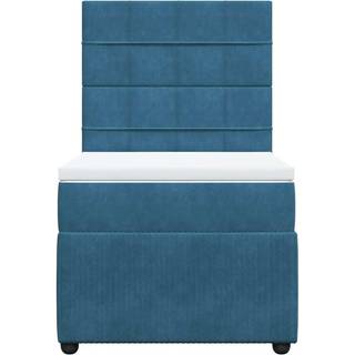 Kontinentalseng Med Madras Fløjl Blå - Blok med firkanter / 90 x 190 cm