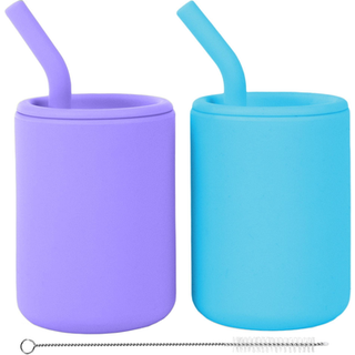 Weesprout silikone baby kopper med str? og l?g 4 & 8 oz indstillinger s?t med 2 madkvalitet toddler tr?ning container indbygget halm stoppere m?l