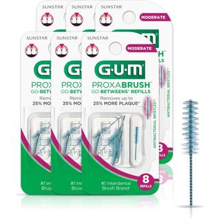 Gum Proxabrush Go -Betweens Refills - Moderat - Kompatibel med Gum Permanent Handle - Genanvendelige interdentalbørster - Blød børstet tandpluk 8