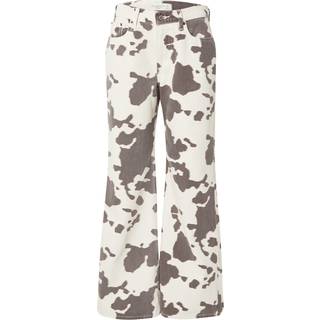 Abercrombie & Fitch Abercrombie & Fitch Cream Cowhide Print Bootleg Baggy Jeans
