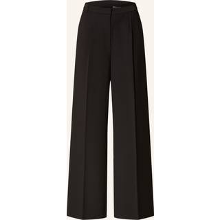 Wide Leg Twill Trousers - Black - 38