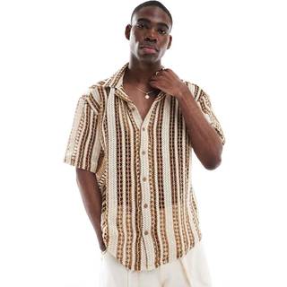 ONLY & SONS Dani Chrochet Resort SS Shirt Brown Stripe