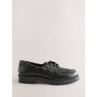 Next Black Standard Fit Forever Comfort Leather Chunky Lace-Up Boat Shoes