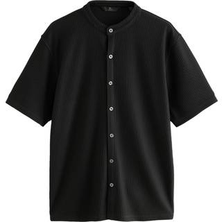 Next Black Texture Button Through Grandad T-Shirt