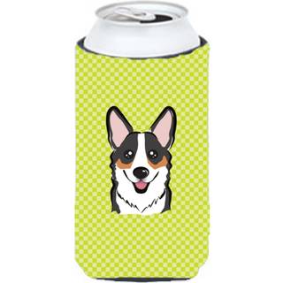 Checkerboard Lime Green Corgi Tall Boy Beverage Isulator Hugger BB1317TBC
