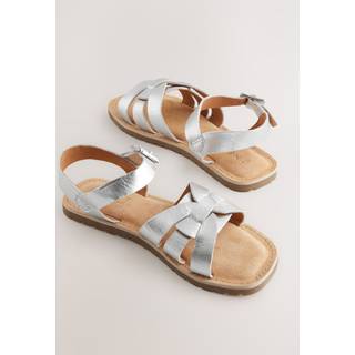 Next Silver Standard Fit (F) Leather Woven Sandals