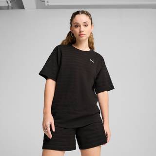 Women&#39;s Puma ESS ELEVATED Relaxed Structured T-Shirt, Black, Size M, Clothing - Black - M
