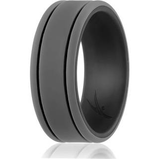 Silikone vielsesring - Duo Collection 2 tynde linjer - sort-gr? fra ROQ til m?nd - 16 mm ring