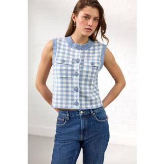 Next Blue Gingham Crew Neck Knitted Pattern Tank With Pockets