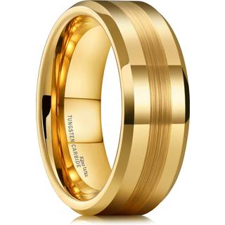 King Will Gold 8mm guld wolframcarbidring b?rstet midt herre bryllupsb?nd komfort pasform