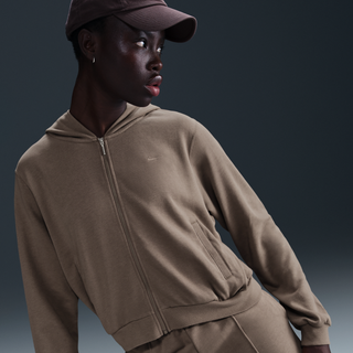 Løs Nike Sportswear Chill Terry-hættetrøje til kvinder i french terry med fuld lynlås - brun - S (EU 36-38)