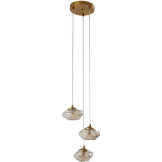 Lindby hængelampe Piatra, Ø25cm, 3 lyskilder, cognac/messing, glas