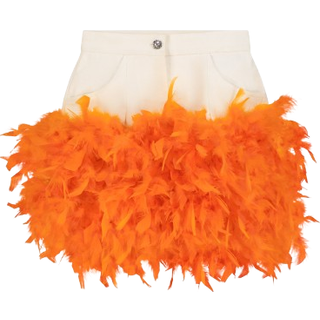 Denim Mini Feather Skirt, XXS