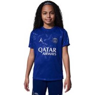 Kortærmet Paris Saint-Germain Academy Pro Fourth Jordan Dri-FIT-opvarmningstrøje til fodbold til større bærn - blå