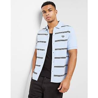 Fred Perry Stripe Button Through Polo T Shirt Blue