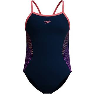 Girls' Plastisol Placement Thinstap Muscleback Swimsuit Black/Pink - Orange