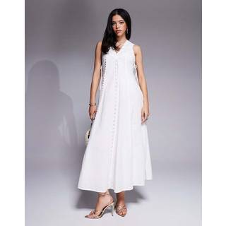 River Island River Island White Lace Insert 100% Cotton Midi Dress