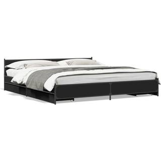 Sengeramme Med Skuffer Konstrueret Træ Brunt Egetræ - Sort / 200 x200 cm