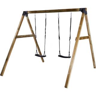 NORDIC PLAY gyngestativ med 2 sorte gyngesæder, natur/træ, 220 x 240 x 253 cm