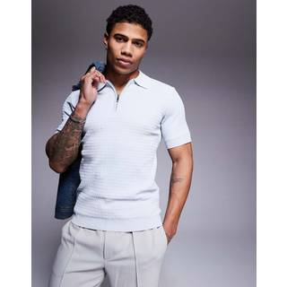 River Island River Island Blue Muscle Fit Textured Tipped Polo Shirt