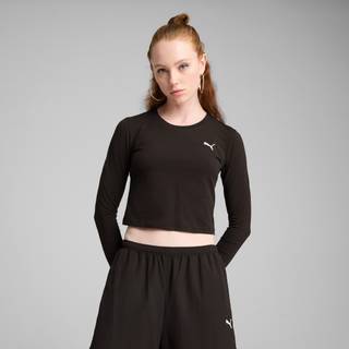 Women&#39;s Puma WARDROBE ESS Longsleeve Baby T-Shirt, Black, Size M, Clothing - Black - M