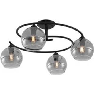 Moderne loftslampe sort med røgglas 4-lys - Alanis