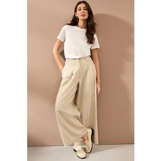 Next Natural Super Wide Striped Linen Blend Trousers
