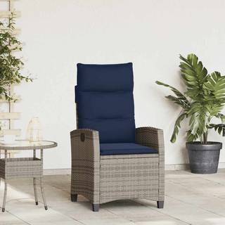 havestol med lænefunktion og sidebord polyrattan grå